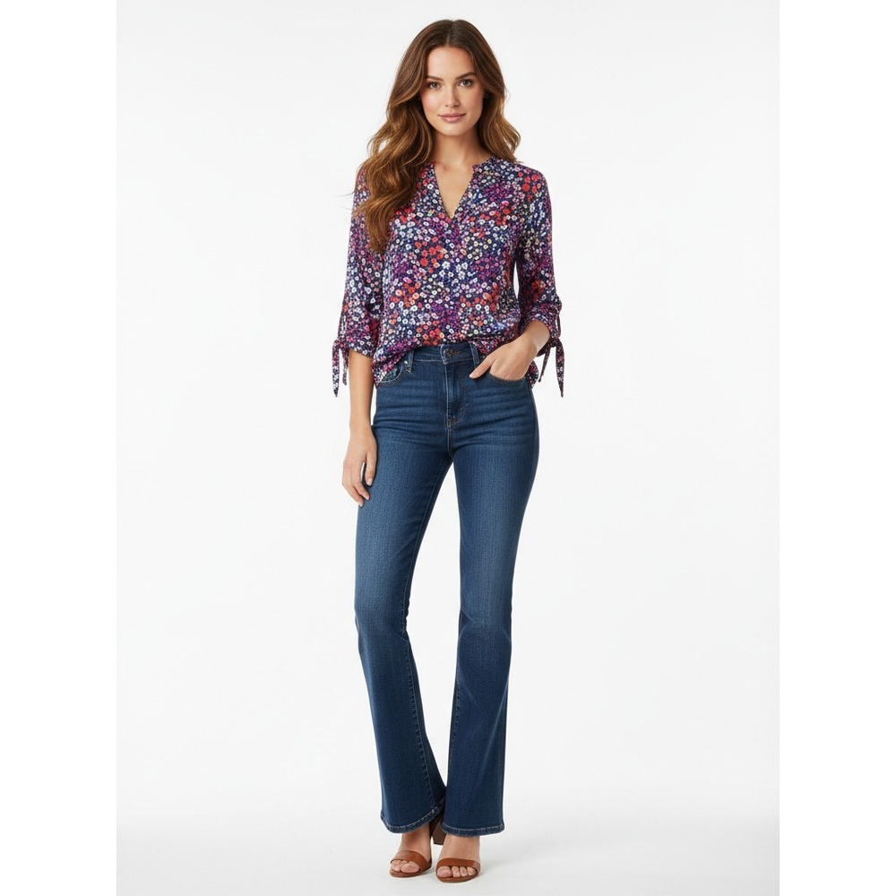 Cynthia Rowley Top Womens S Blue‎ Tie Sleeve Ditsy Floral Colorful Boho Elegant